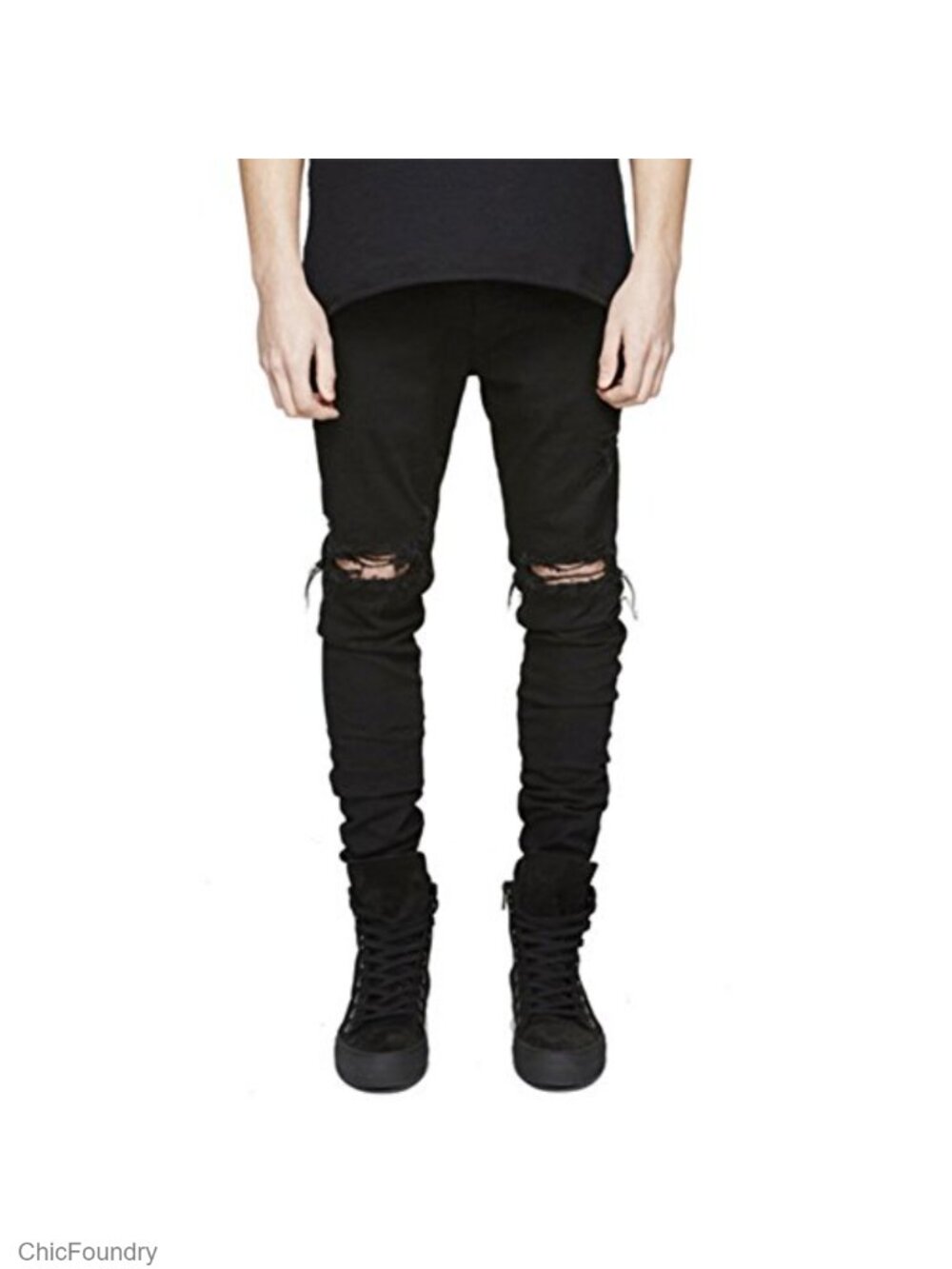 Men's Slim Fit Ripped Stretch Skinny Jeans Distressed Denim Pants
